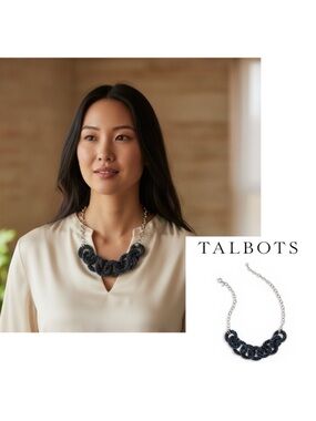 Talbots Indigo Blue Faceted Bead Statement Necklace  20” + 3” Ext NWT